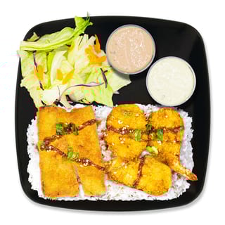 Seafood Combo (Fried Shrimp/Fish) Teriyaki Plate
